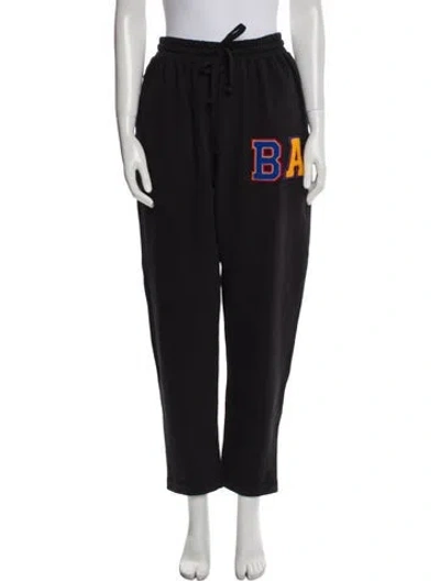 Pre-owned Laurence Bras Graphic Print Embroidered Accent Sweatpants W/ Tags In Black