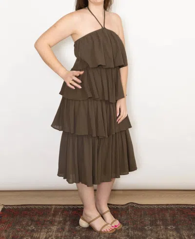 Laurence Bras Ice Halter Midi Dress In Kaki In Brown
