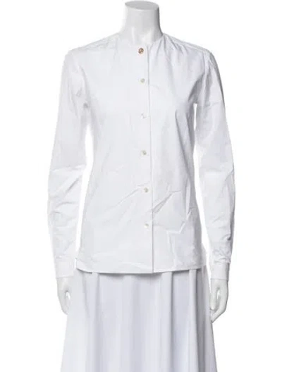 Pre-owned Laurence Bras Mock Neck Long Sleeve Button-up Top In Blue