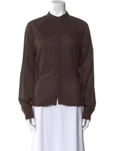 Pre-owned Laurence Bras Mock Neck Long Sleeve Button-up Top In Brown