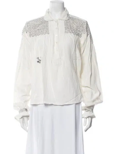 Pre-owned Laurence Bras Patterned Long Sleeve Blouse In White