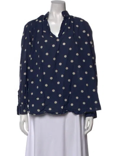 Pre-owned Laurence Bras Polka Dot Print V-neck Top In Blue
