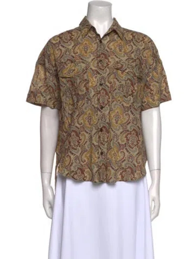 Pre-owned Laurence Bras Printed Short Sleeve Button-up Top In Multi