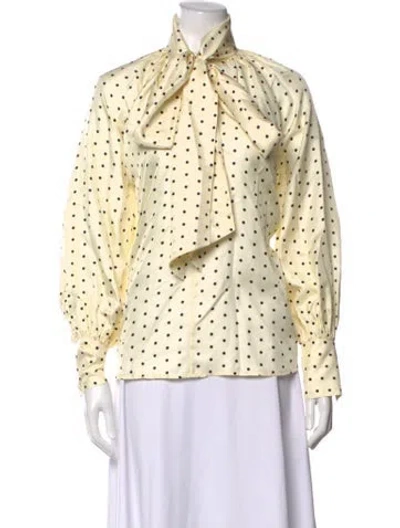 Pre-owned Laurence Bras Silk Polka Dot Print Blouse In Yellow