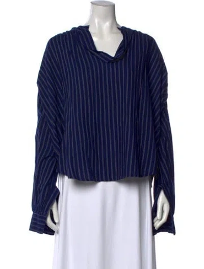 Pre-owned Laurence Bras Striped Cowl Neck Blouse W/ Tags In Blue