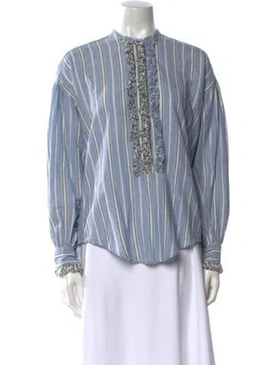 Pre-owned Laurence Bras Striped Crew Neck Blouse In Blue