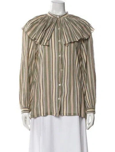 Pre-owned Laurence Bras Striped Long Sleeve Blouse In Neutrals