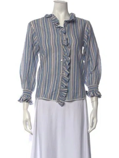 Pre-owned Laurence Bras Striped Long Sleeve Top In Blue