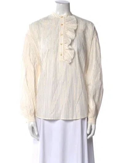 Pre-owned Laurence Bras Striped Mock Neck Button-up Top W/ Tags In Neutral