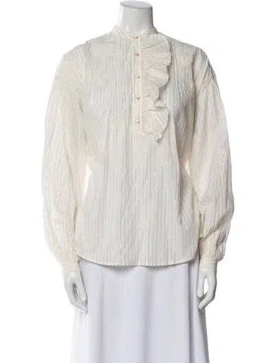 Pre-owned Laurence Bras Striped Mock Neck Button-up Top W/ Tags In Neutral