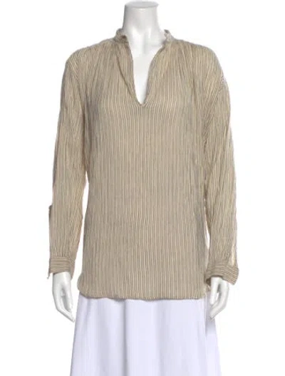 Pre-owned Laurence Bras Striped V-neck Blouse In Neutral