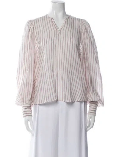 Pre-owned Laurence Bras Striped V-neck Blouse In Pink