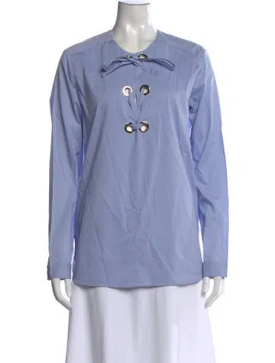 Pre-owned Laurence Bras Tie Neck Long Sleeve Blouse In Blue