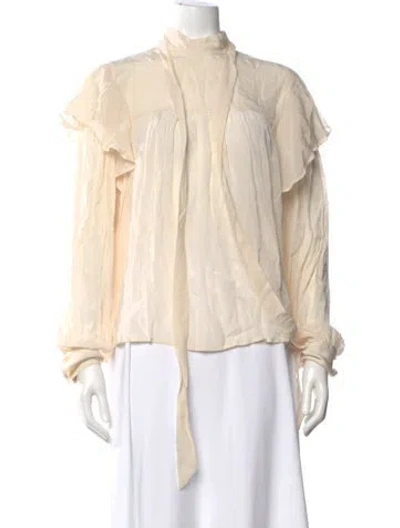 Pre-owned Laurence Bras Tie Neck Long Sleeve Blouse In Neutral