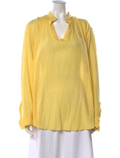 Pre-owned Laurence Bras V-neck Long Sleeve Blouse In Yellow