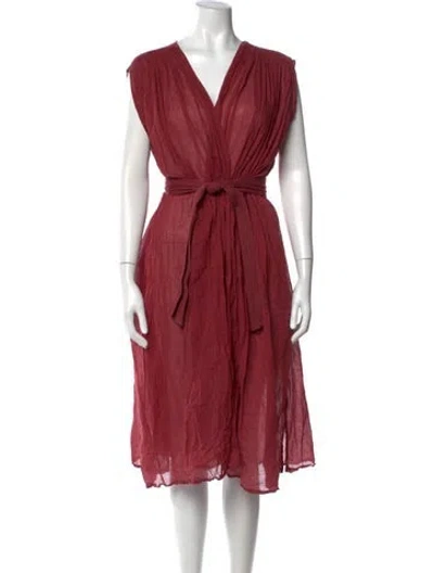 Pre-owned Laurence Bras V-neck Midi Length Dress In Burgundy