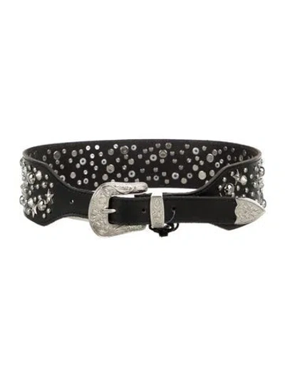Pre-owned Laurence Bras Wide Leather Waist Belt In Black