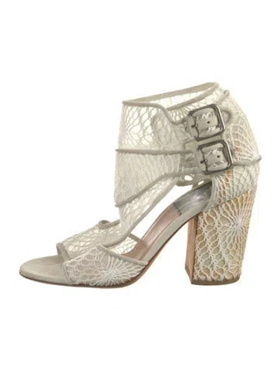 Pre-owned Laurence Dacade Animal Print Lace Trim Embellishment T-strap Sandals In White