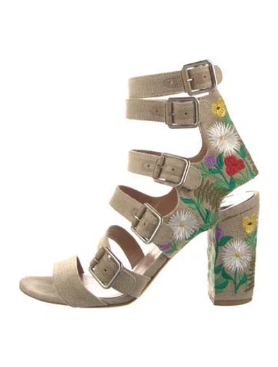 Pre-owned Laurence Dacade Canvas Embroidered Accent Gladiator Sandals