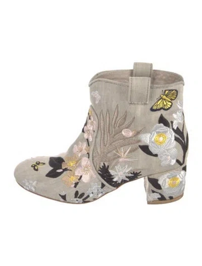 Pre-owned Laurence Dacade Canvas Floral Print Boots In Gray