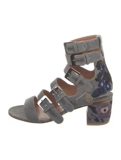 Pre-owned Laurence Dacade Canvas Floral Print Sandals In Gray