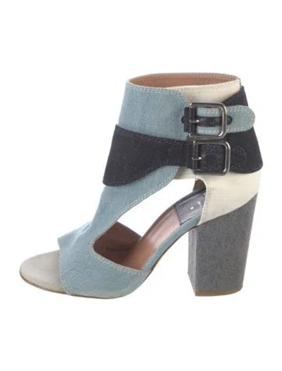 Pre-owned Laurence Dacade Denim Colorblock Pattern Slingback Sandals In Blue