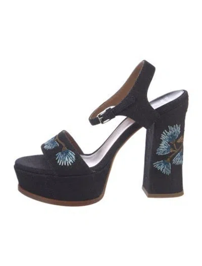 Pre-owned Laurence Dacade Denim Floral Print Sandals In Blue