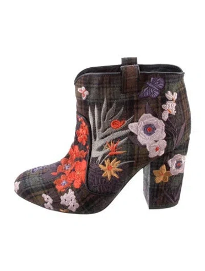 Pre-owned Laurence Dacade Floral Print Embroidered Accent Western Boots In Brown