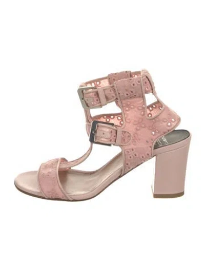 Pre-owned Laurence Dacade Leather Eyelet Trim T-strap Sandals In Pink