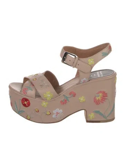Pre-owned Laurence Dacade Leather Floral Print Sandals In Neutrals/pink
