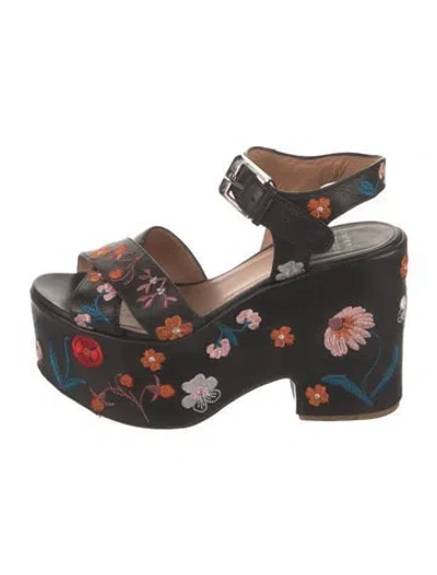 Pre-owned Laurence Dacade Leather Floral Print Slingback Sandals In Black