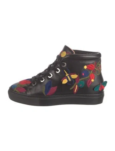 Pre-owned Laurence Dacade Leather Floral Print Sneakers In Black