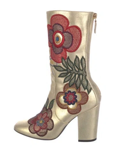 Pre-owned Laurence Dacade Leather Floral Print Sock Boots