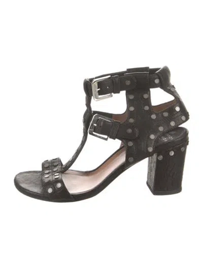 Pre-owned Laurence Dacade Leather Polka Dot Print T-strap Sandals In Black