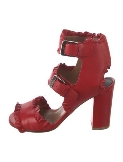 Pre-owned Laurence Dacade Leather Ruffle Embellishment Pumps In Red
