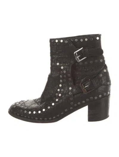 Pre-owned Laurence Dacade Leather Studded Accents Moto Boots In Black