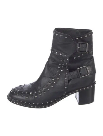 Pre-owned Laurence Dacade Leather Studded Accents Moto Boots In Black/blue