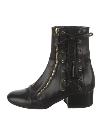 Pre-owned Laurence Dacade Leather Tassel Accents Boots In Black