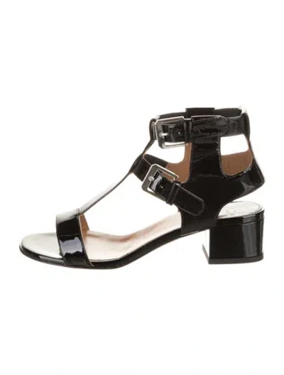 Pre-owned Laurence Dacade Patent Leather T-strap Sandals In Black