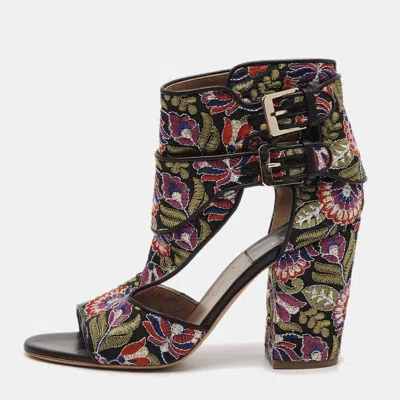 Pre-owned Laurence Dacade Size 40 Multicolor Brocade Fabric And Leather Cut Out Ankle Length Boots