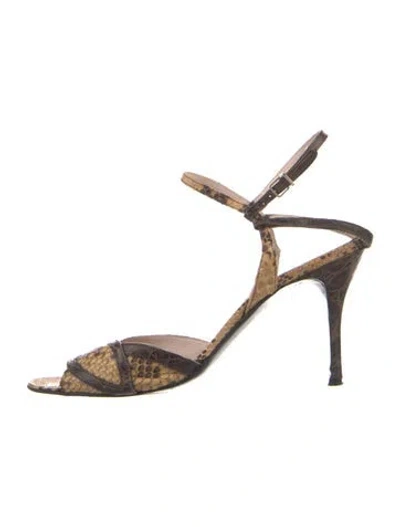 Pre-owned Laurence Dacade Snakeskin Animal Print Sandals In Brown