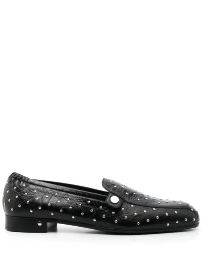 LAURENCE DACADE STUD-EMBELLISHED CREASED LEATHER LOAFERS