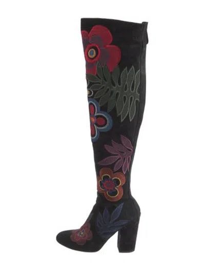 Pre-owned Laurence Dacade Suede Floral Print Boots In Black