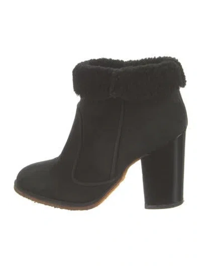 Pre-owned Laurence Dacade Suede Fur Trim Boots In Black