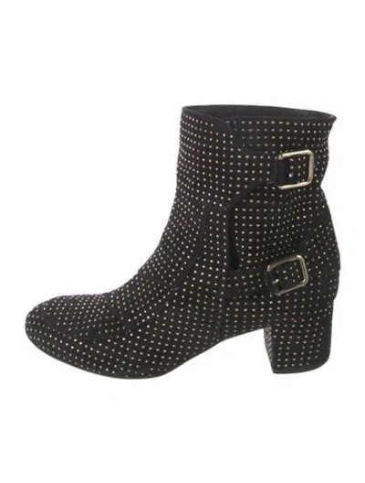 Pre-owned Laurence Dacade Suede Graphic Print Moto Boots In Black