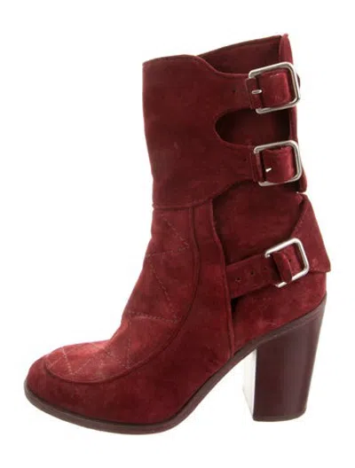 Pre-owned Laurence Dacade Suede Moto Boots In Burgundy