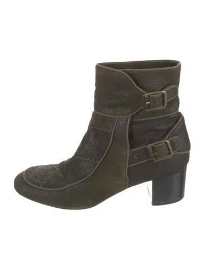 Pre-owned Laurence Dacade Suede Moto Boots In Green