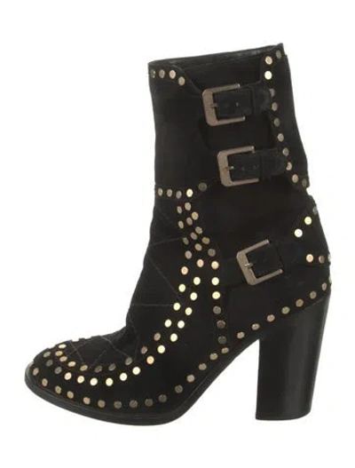 Pre-owned Laurence Dacade Suede Patterned Combat Boots In Black