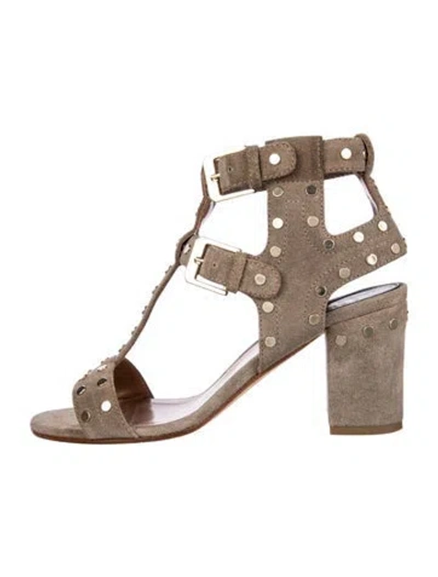 Pre-owned Laurence Dacade Suede Printed T-strap Sandals In Neutral