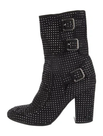 Pre-owned Laurence Dacade Suede Studded Accents Boots In Black